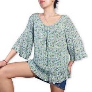 Cynthia Rowley Ditsy Floral Ruffle Blouse